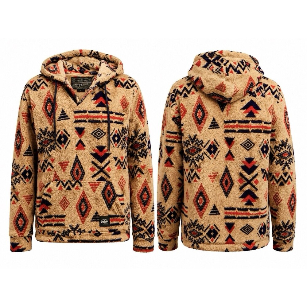 Brooklyn Cloth Men’s Aztec Print Sherpa Lined Hoodie Sweatshirt Size Small Color